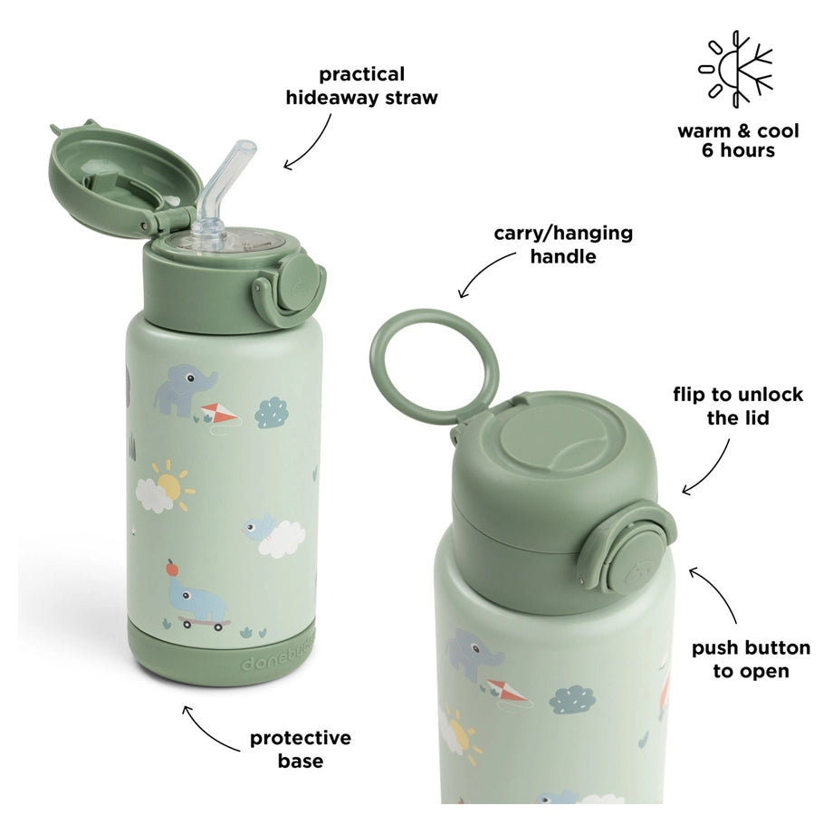 Done By Deer Insulated Straw Bottle Playground (Green, 340 ml)