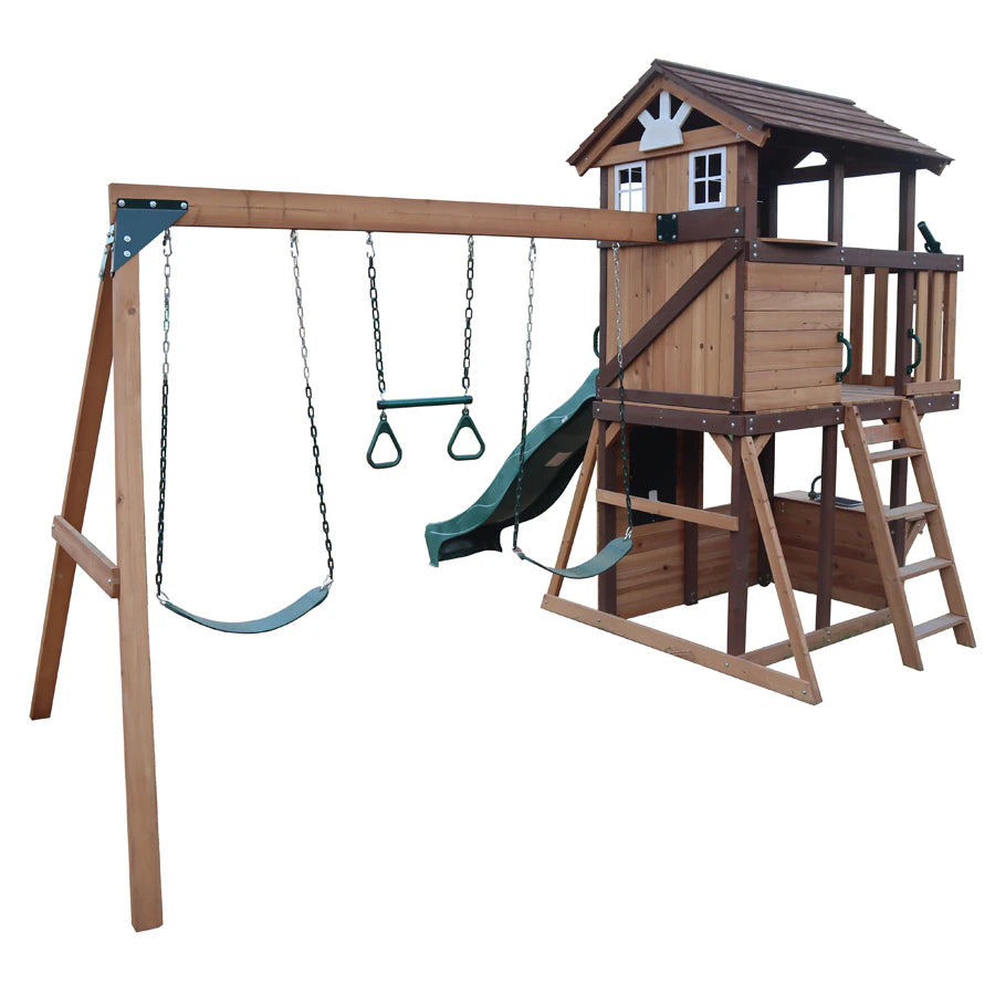 Mountpeak Elbrus Swing Set & Playhouse - Wooden Roof | Halamama