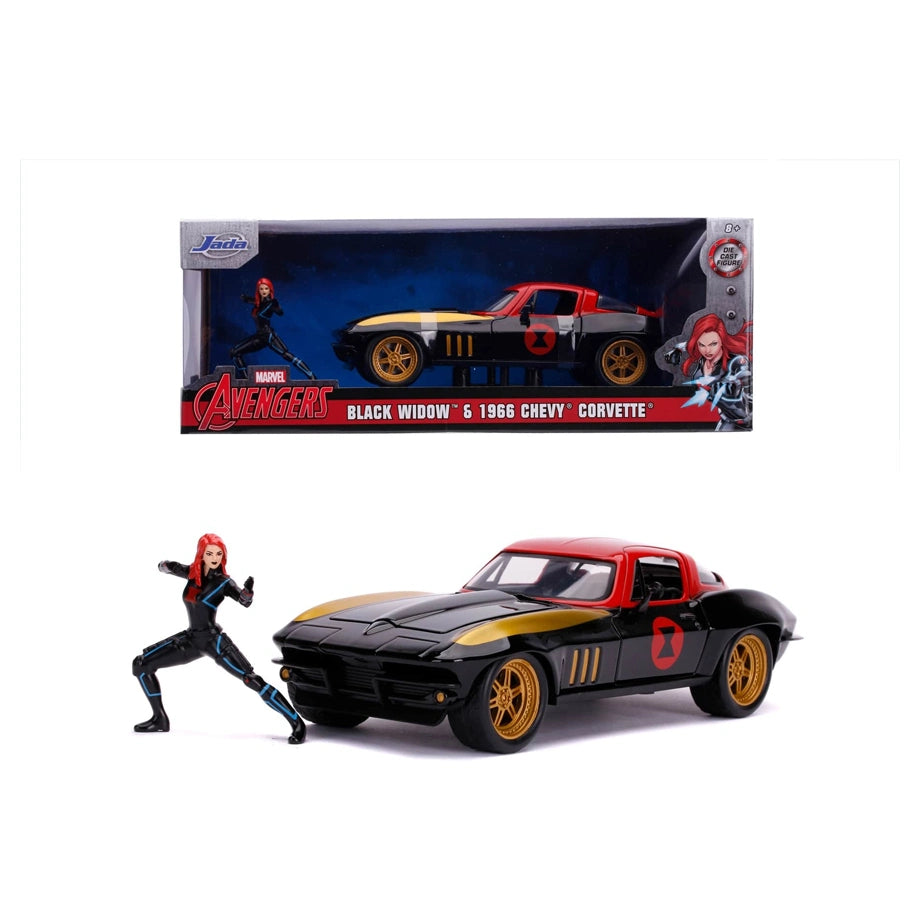 Jada Marvel 1966 Chevy Corvette Car & Black Widow Figure (1:24)