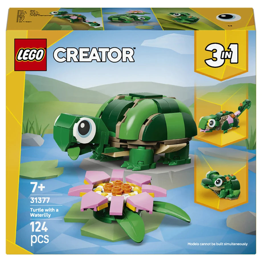 LEGO Creator 3 in 1 Turtle with a Water Lily Flower 31377 Building Toy Set (124 Pieces)