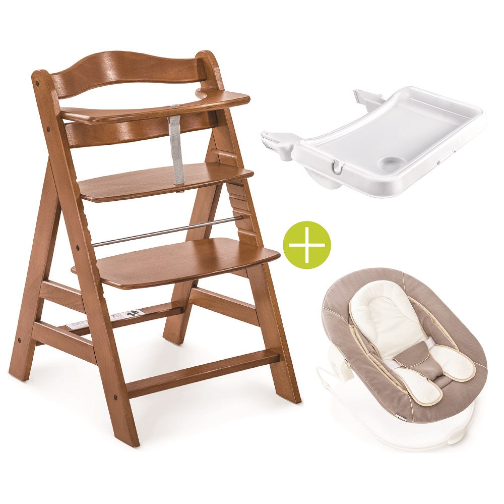 hauck alpha plus newborn Alpha Plus Walnut Tray White Bouncer Stretch Beige