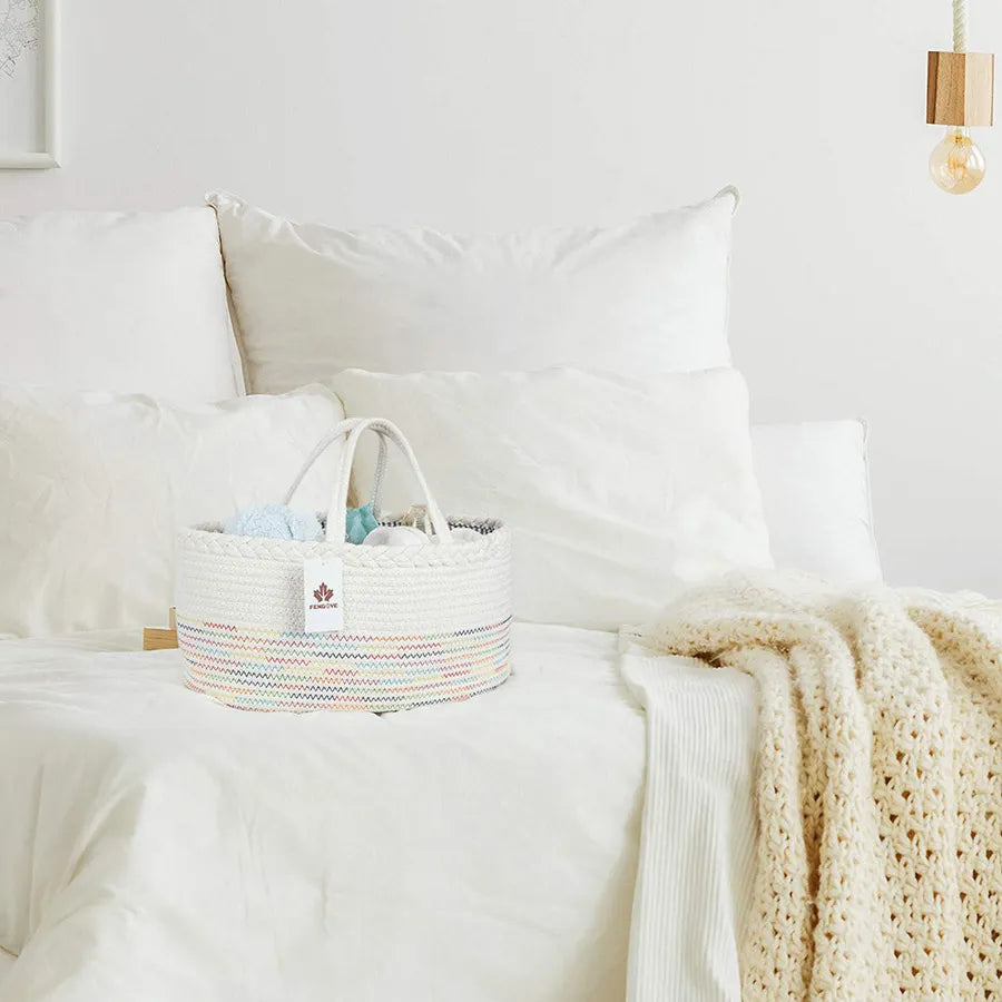 Little Story Cotton Rope Diaper Caddy (White Rainbow)