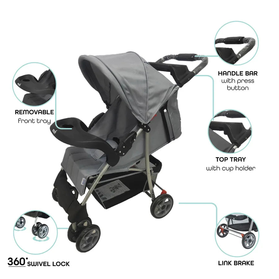 Moon Bezik - One Fold Stroller (Mid Grey)
