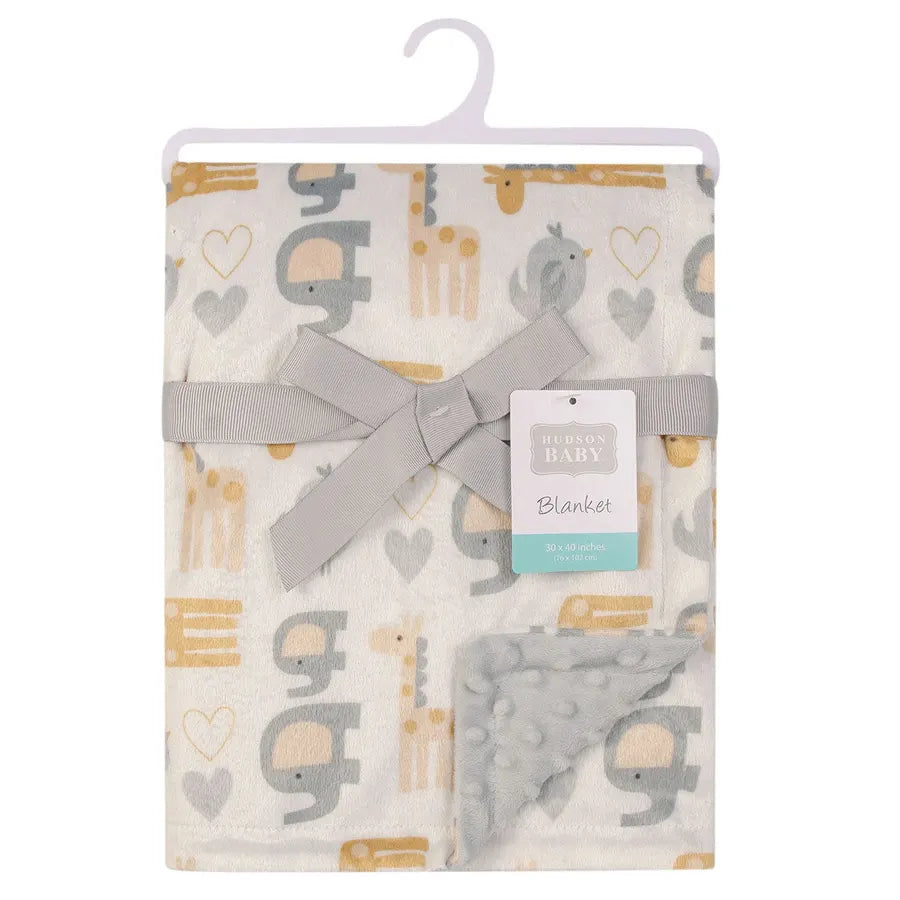 Hudson Baby Print Mink Blanket With Sherpa Backing Neutral Safari