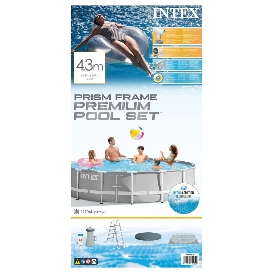 Intex Prism Frame Premium Pool Set (W/220-240v Filter Pump, Safety Ladder, Ground Cloth, Cover)