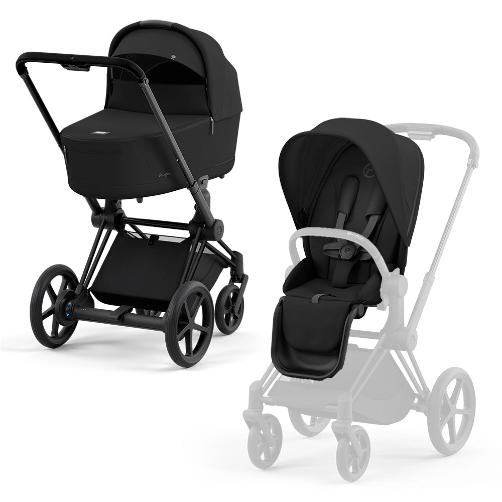 Cybex Priam Matt Black Frame+ Seat Pack & Lux Carry Cot R