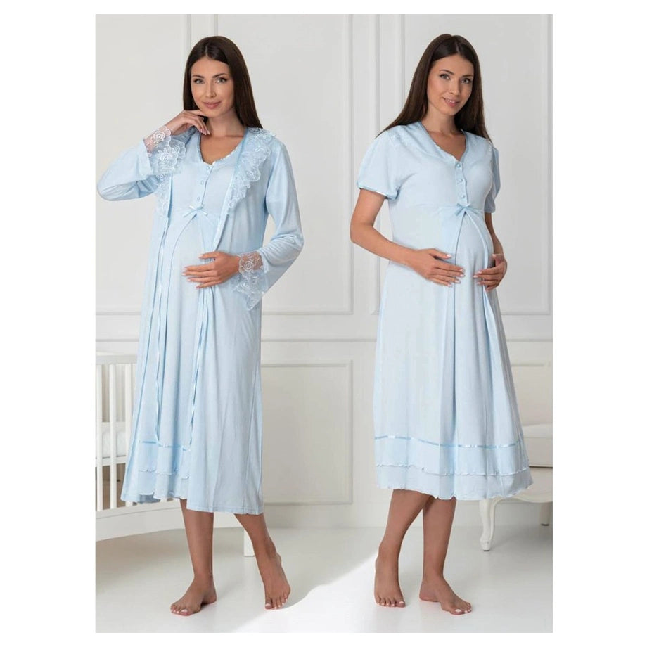 Mini Plum Nightie and Robe Set Maternity & Nursing (Blue)