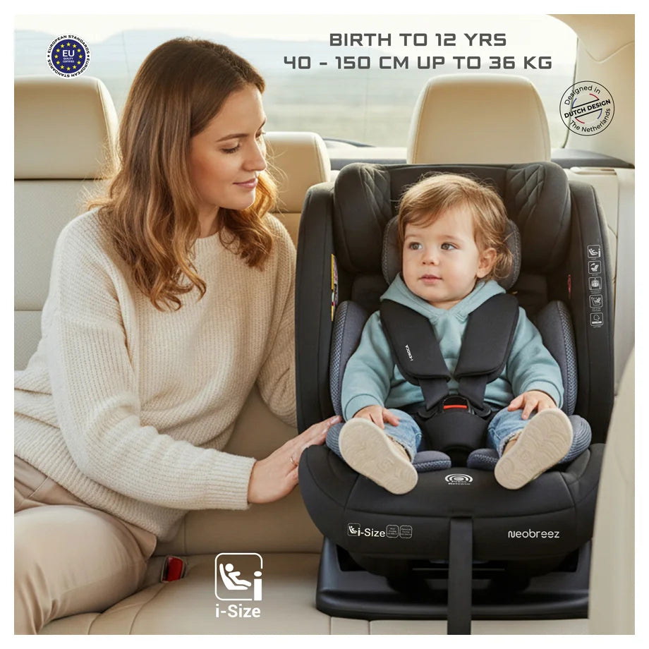 Neobreez Eroca i-Size All-In-One Convertible Car Seat 0-12Yrs (Black/Grey)