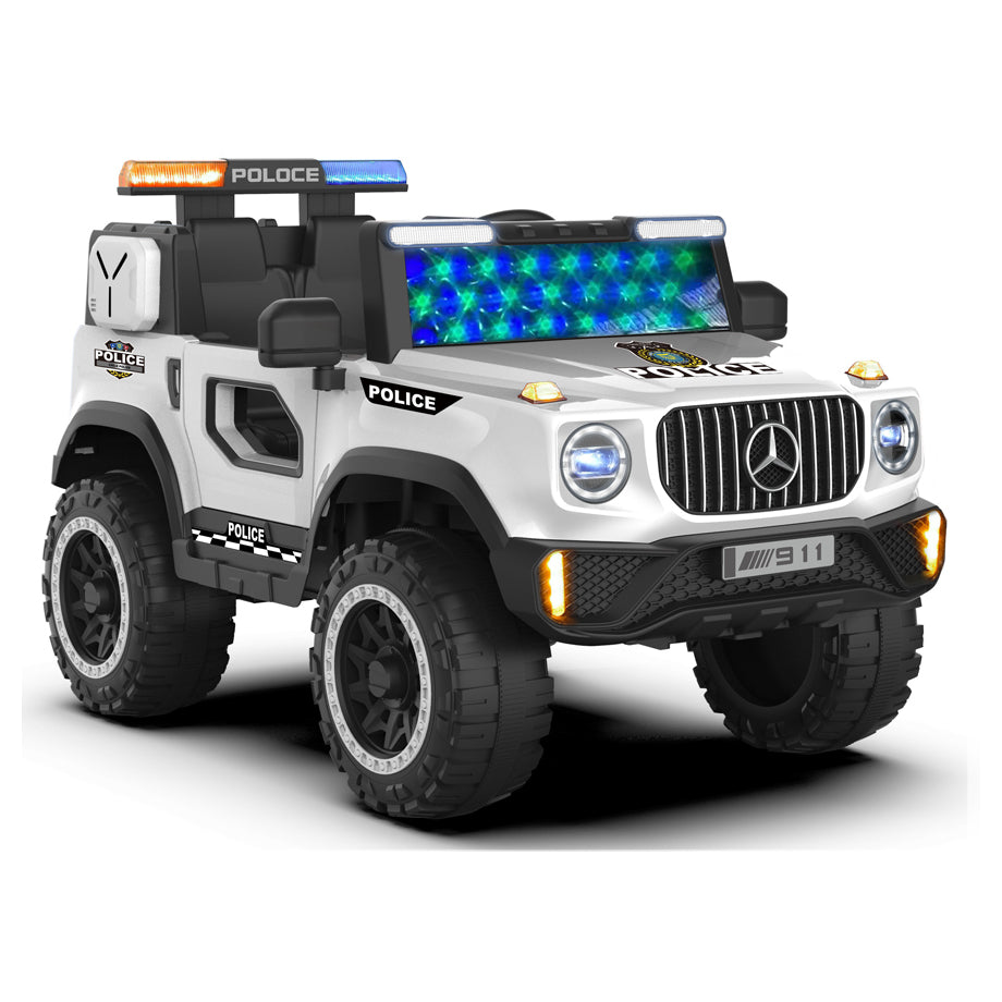 Orbic Kids 1G700 Police Edition 4X4 Battery Operated Jeep 12V With Leather Seat (White)