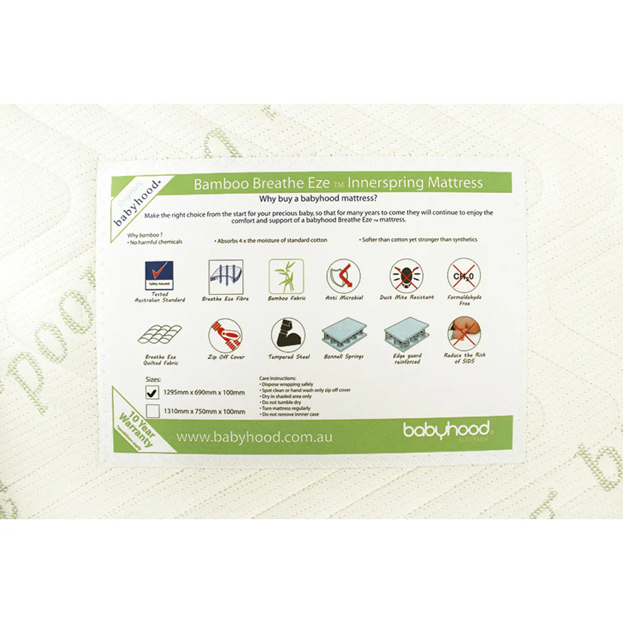 Babyhood Bamboo Mattress Breathe Eze TM Innerspring Mattress