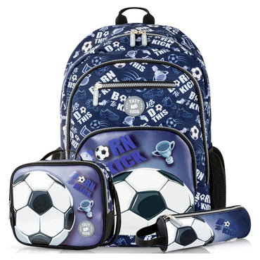 Eazy Kids 18" Set of 3 Backpack w/Lunch Bag and Pencil Case (Football)