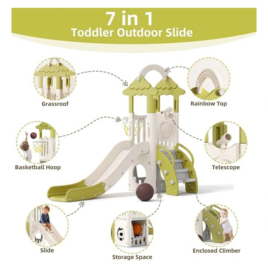 Little Angel Kids Slide, Climber & Basketball Hoop (Green)