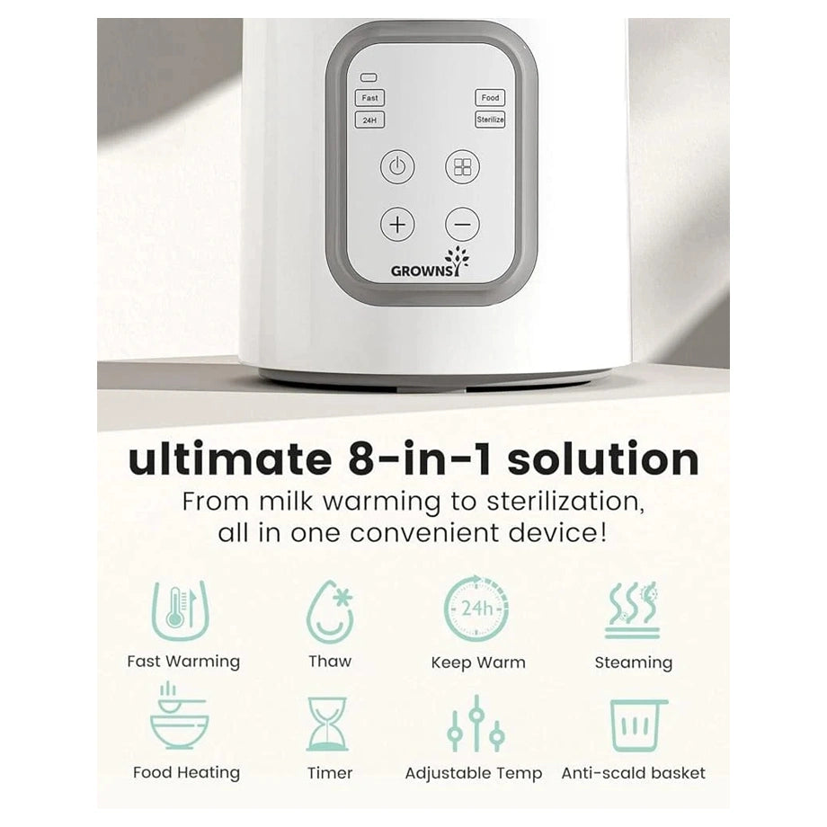 Grownsy 10-in-1 Fast Bottle Warmer With Timer (White)
