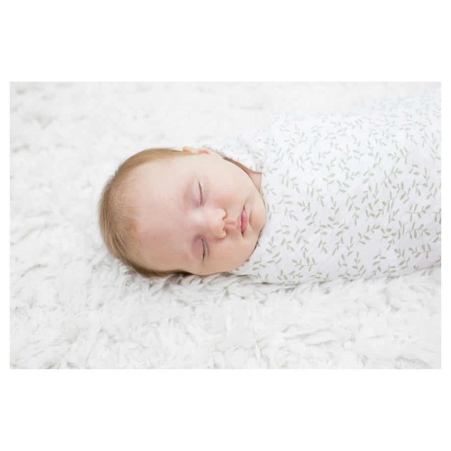 Lulujo Bamboo Muslin Swaddle Blankets 3 Pack (Greenery, Sage & White)