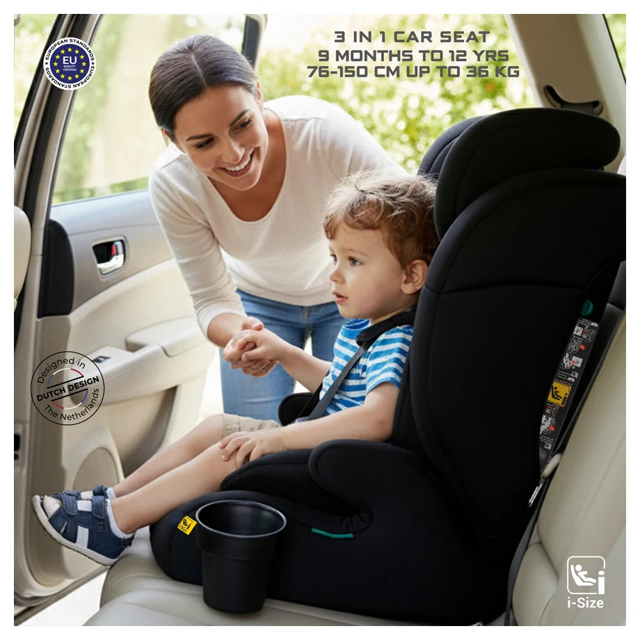 Neobreez BOSTONI 3-in-1 Toddler Car Seat i-Size 9m-12Y (Black/Gray)
