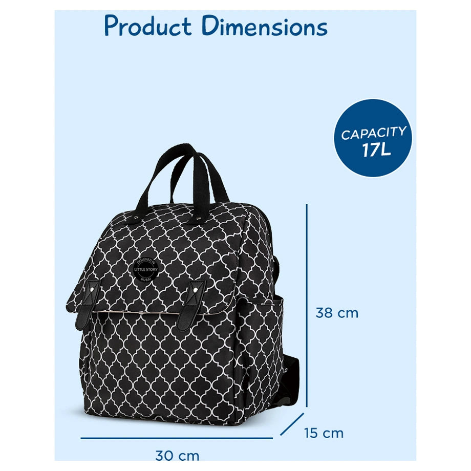 Little Story set of 3 Diaper Backpack with Changing Mat and Bottle Bag (Signature Black)