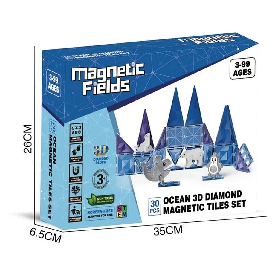 Magnetic Fields Ocean 3D Diamond Magnetic Tiles Set (30 Pieces)