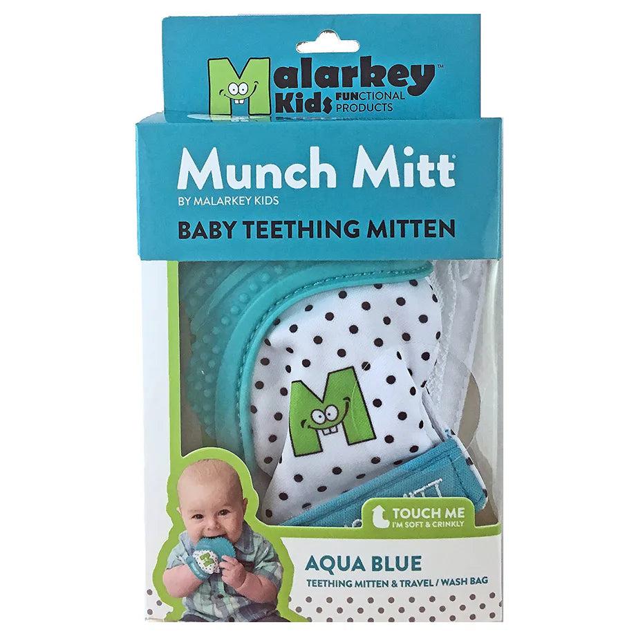 Malarkey Kids Munch Mitt Teething Mitten Aqua (Blue Polka Dots)