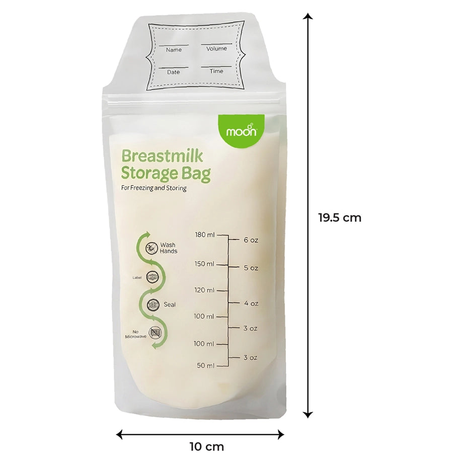 Moon Breastmilk Storage Bags BPA Free Leak Proof 180ml (Pack of 50)