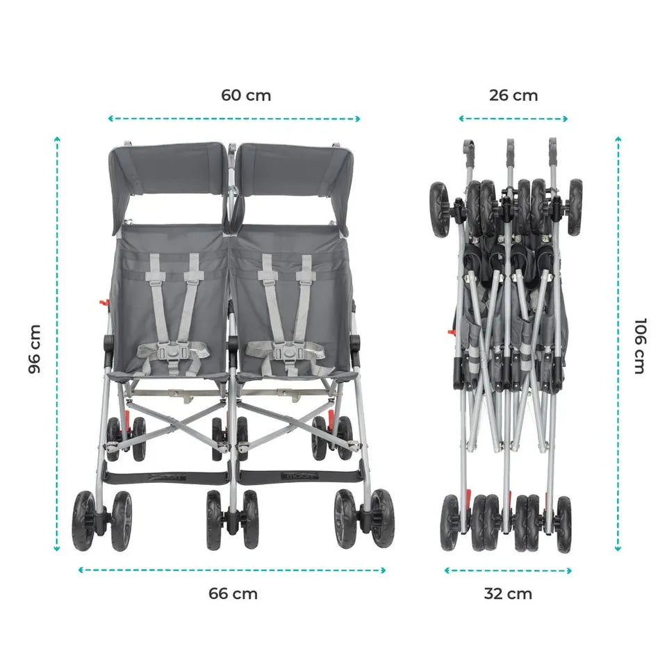 Moon Jet Plus Twin Buggy Lightweight Travel Strollers (Dark Grey)