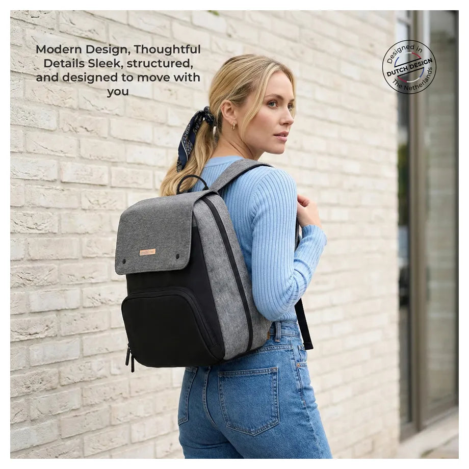 Neobreez Zori Diaper Backpack 7pc Set with Changing Mat Wet Bag Pouches (Grey)