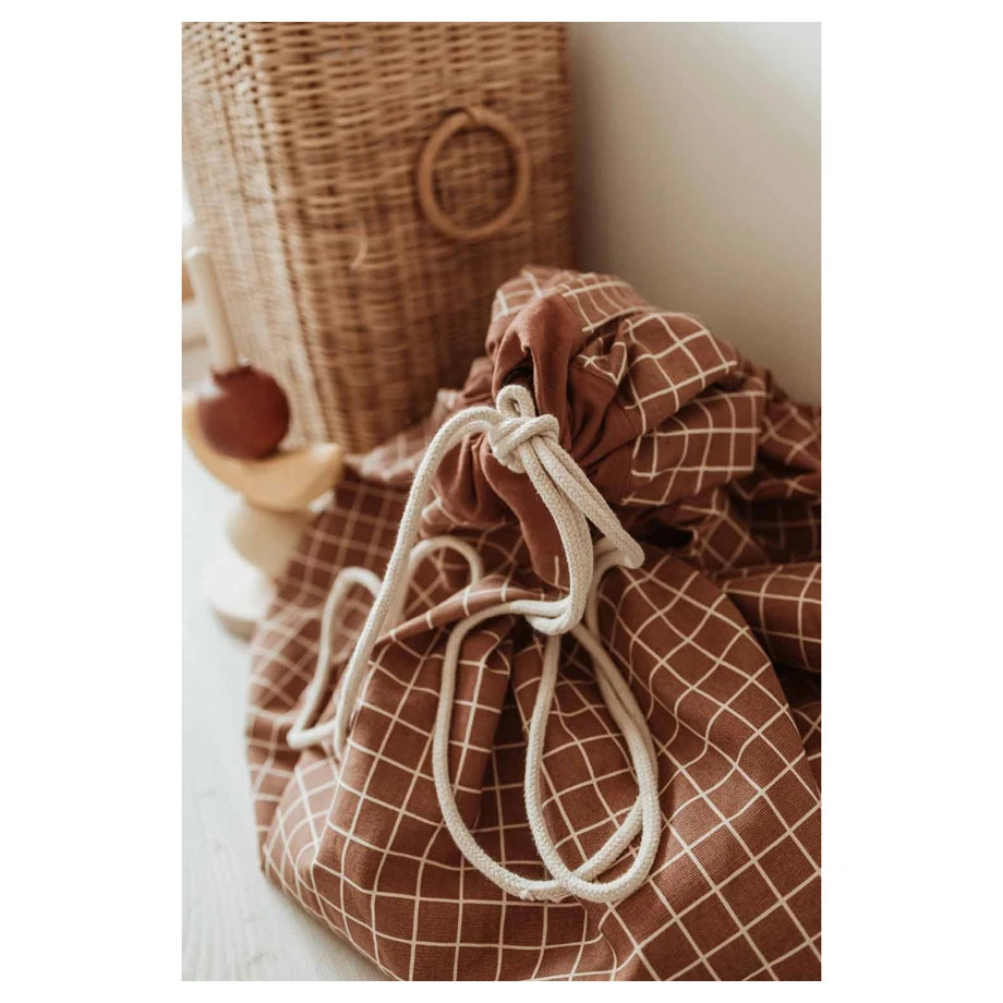 Play&Go Organic Playmat and Storage Bag (Grid Brown)