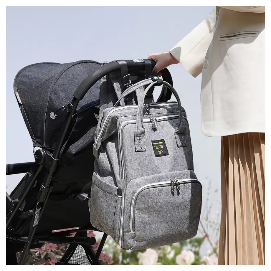 Sunveno Stylish Diaper Travel Backpack with Stroller Straps & Changing Pad XL (Grey)