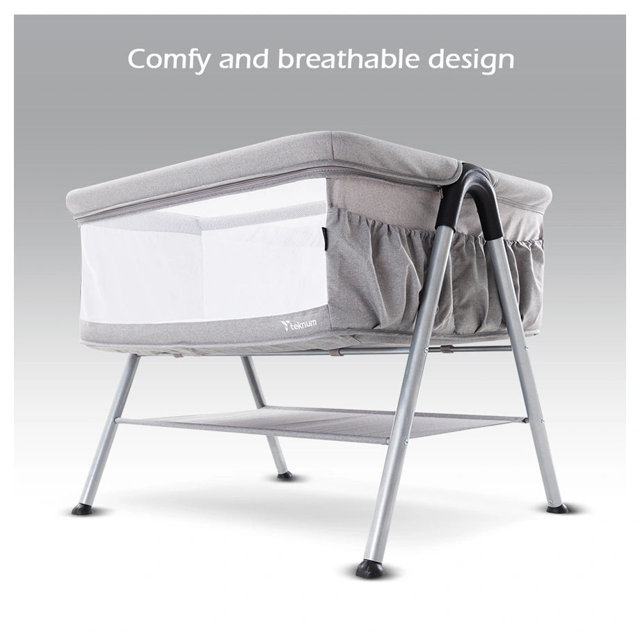 Teknum Fellow 2 Twin Bedside Crib Bassinet (Grey)