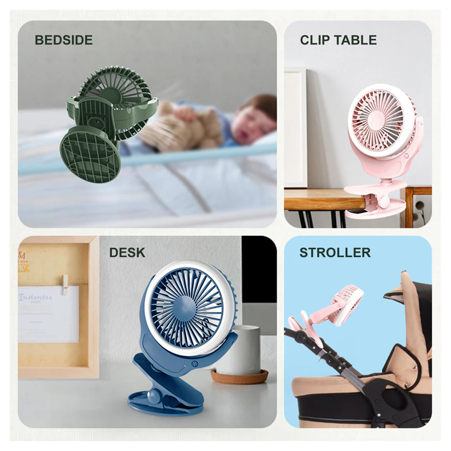 Teknum 2-in-1 Stroller USB Charging Fan with Light (Green)