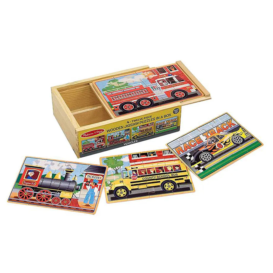 Melissa & Doug Wooden Vehicle Jigsaw Puzzles in a Box Playset