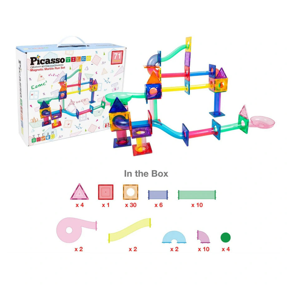 PicassoTiles Marble Run Magnetic Building Blocks Set (71 Pieces)