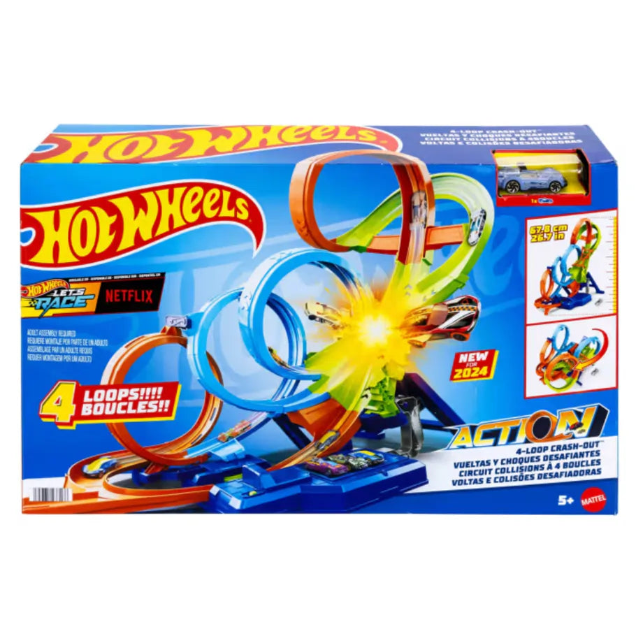 Hot Wheels Action 4-Loop Crash Out Track Set with Motorized Booster & Toy Car