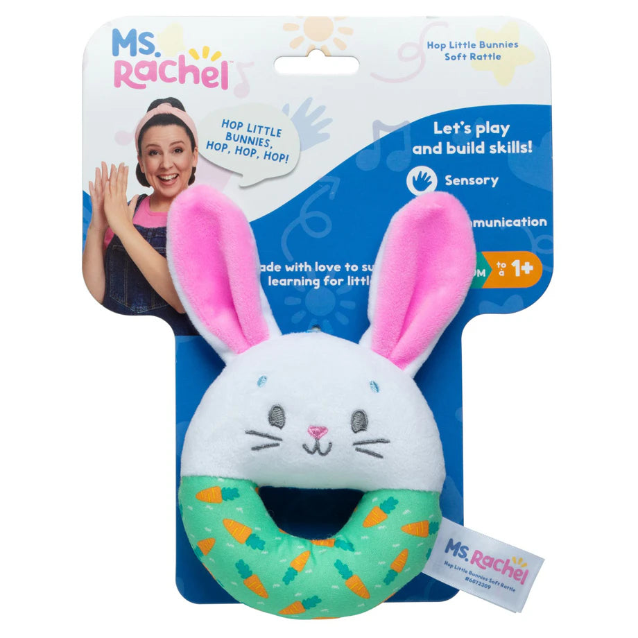 Ms. Rachel Hop Little Bunnies Soft Rattle with Plush Bunny Cover (22 cm)