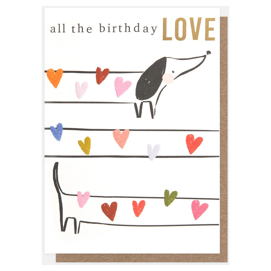 Caroline Gardner Sketchbook Sausage Dog & Hearts Birthday Love Greeting Card