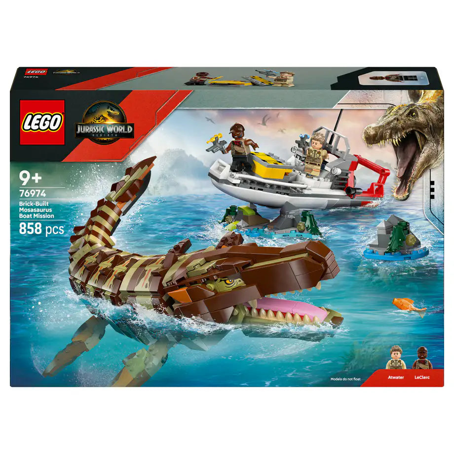 LEGO Jurassic World Brick-Built Mosasaurus Boat Building Set (858 Pieces)