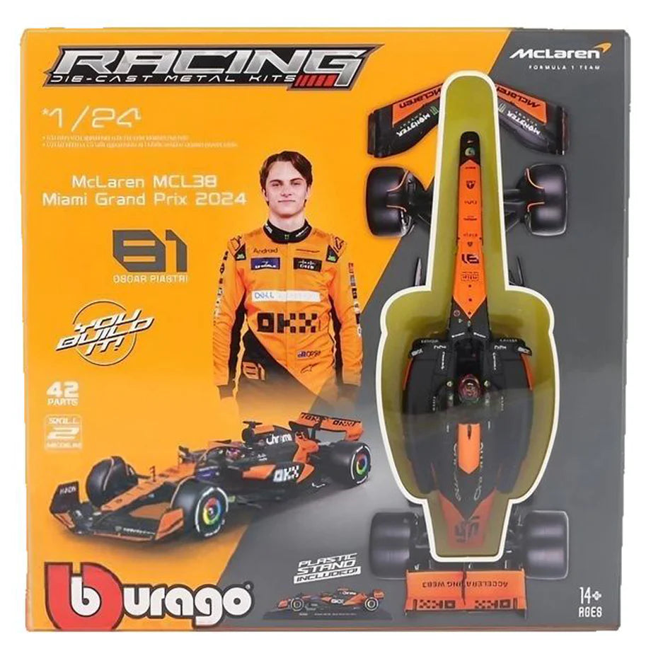 Bburago F1 Miami Grand Prix Mclaren Oscar Piastri Die-Cast Metal Kit (Orange/Black)