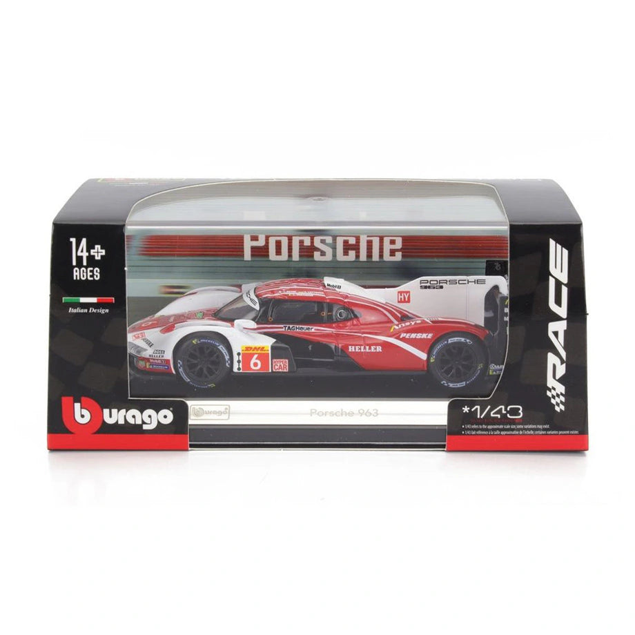 Bburago Race Porsche 963 Die-Cast Car (Red/White)