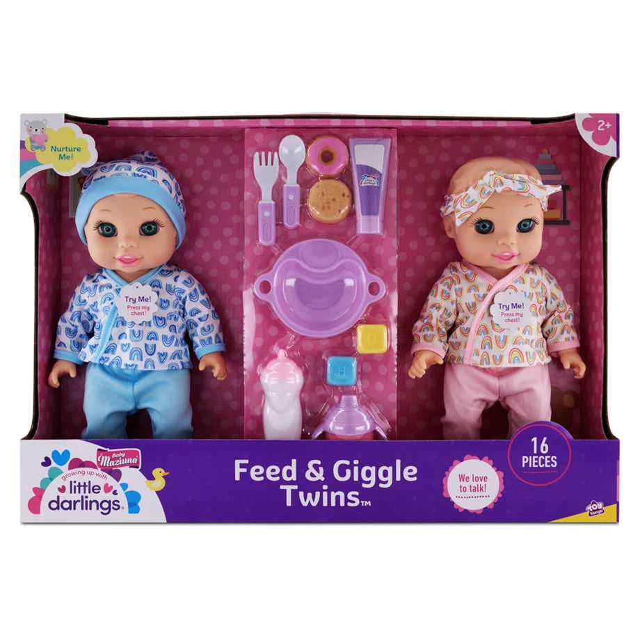 Baby Maziuna Little Darlings Feed & Giggle Twins Interactive Baby Dolls Playset (30.48 cm)