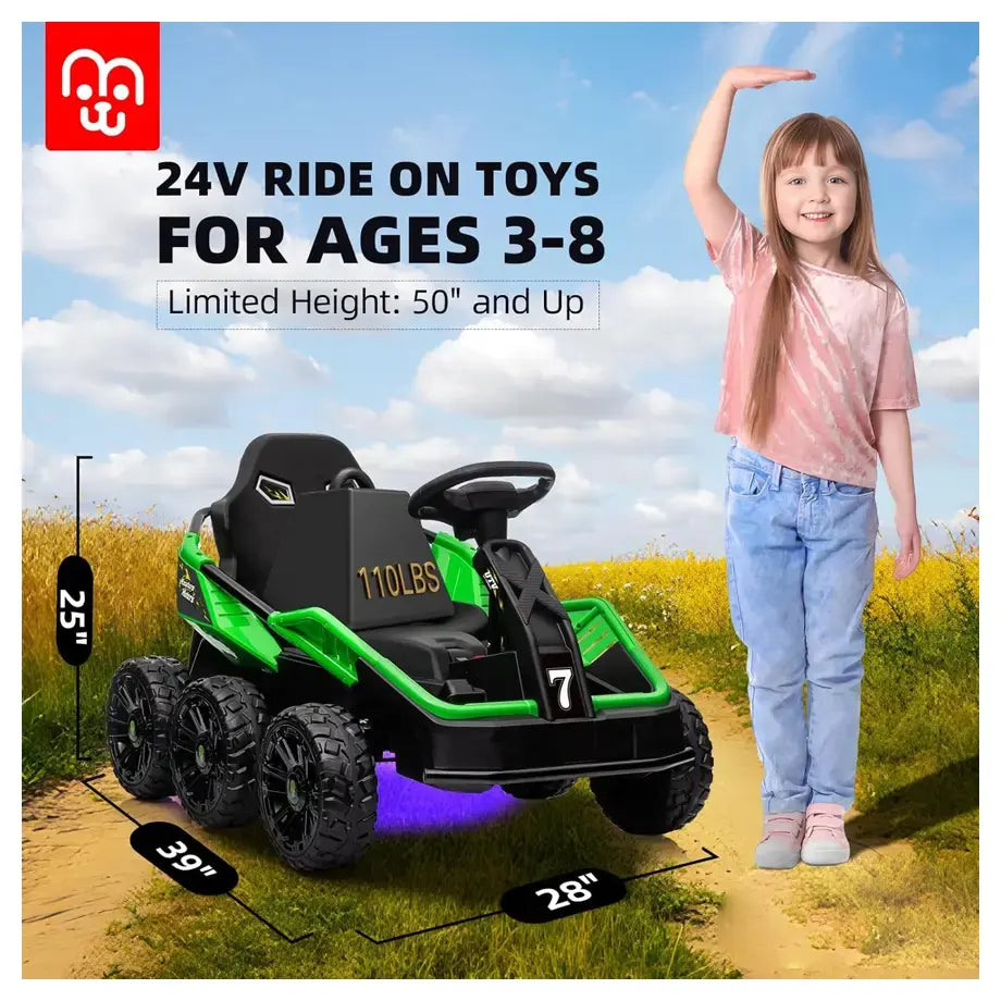 Miniature Motors 6-Wheeler Lawn Racer Ride-on Car (24V, Green/Black)