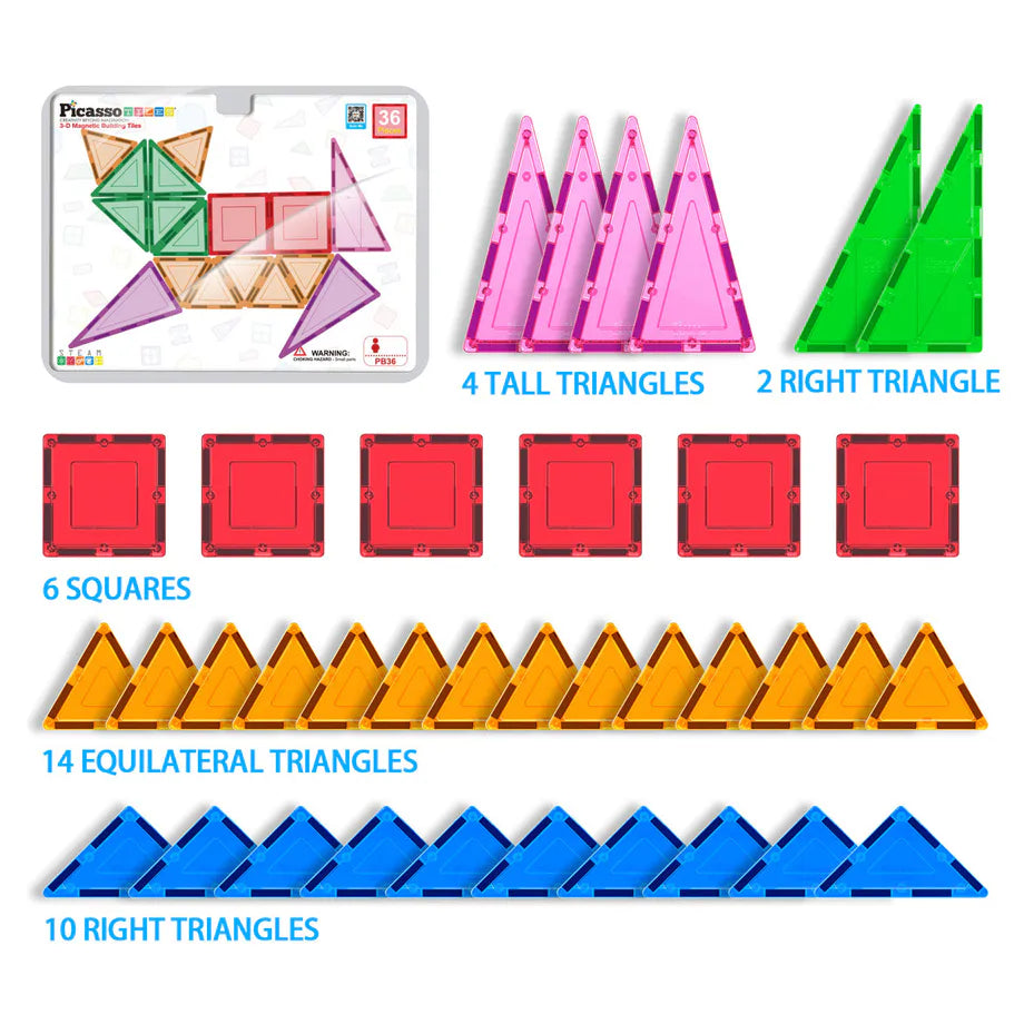 PicassoTiles 3D Magnetic Tiles Building Block Set (36 Pieces)