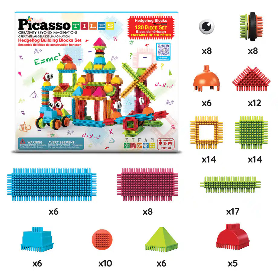 PicassoTiles Hedgehog Magnetic Tiles Building Blocks Set (120 Pieces)