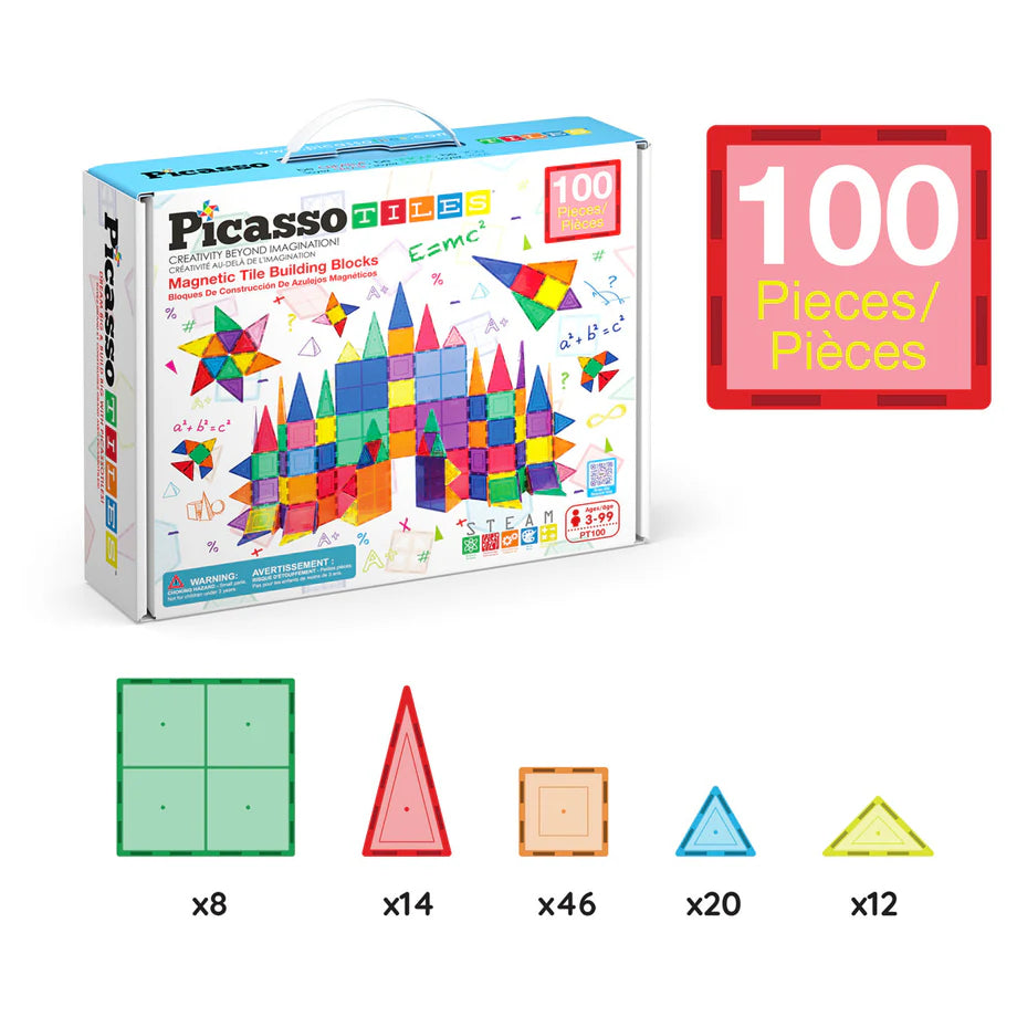 PicassoTiles Classic Magnetic Building Blocks Set (100 Pieces)