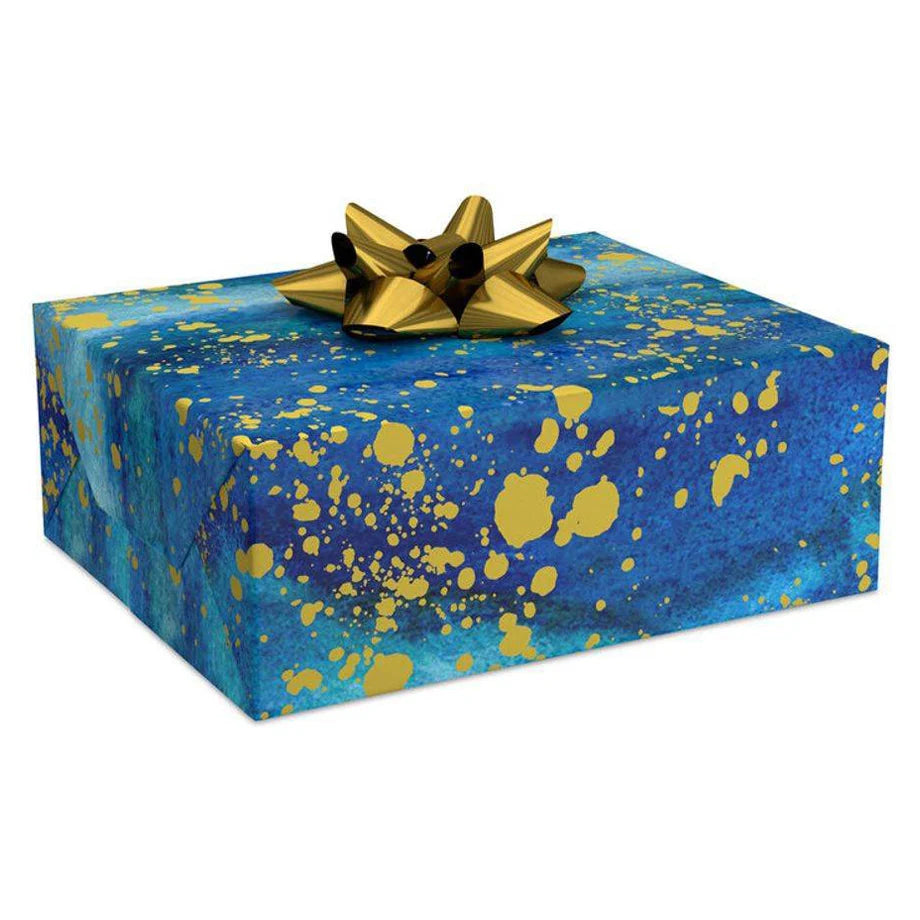 Hallmark Blue Watercolor With Gold Splatter Gift Roll Wrap (2 m)