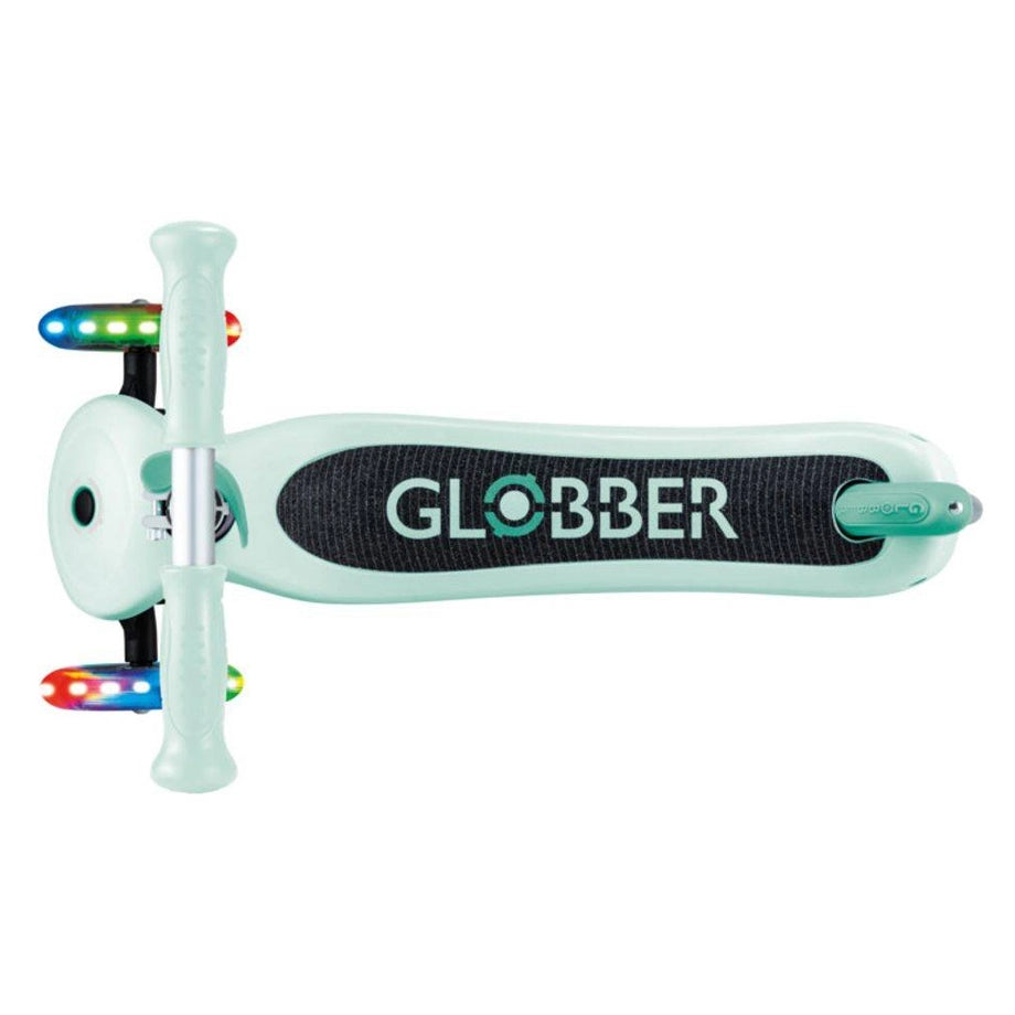 Globber Primo Lights Foldable 3-Wheel Kick Scooter (Mint Green)