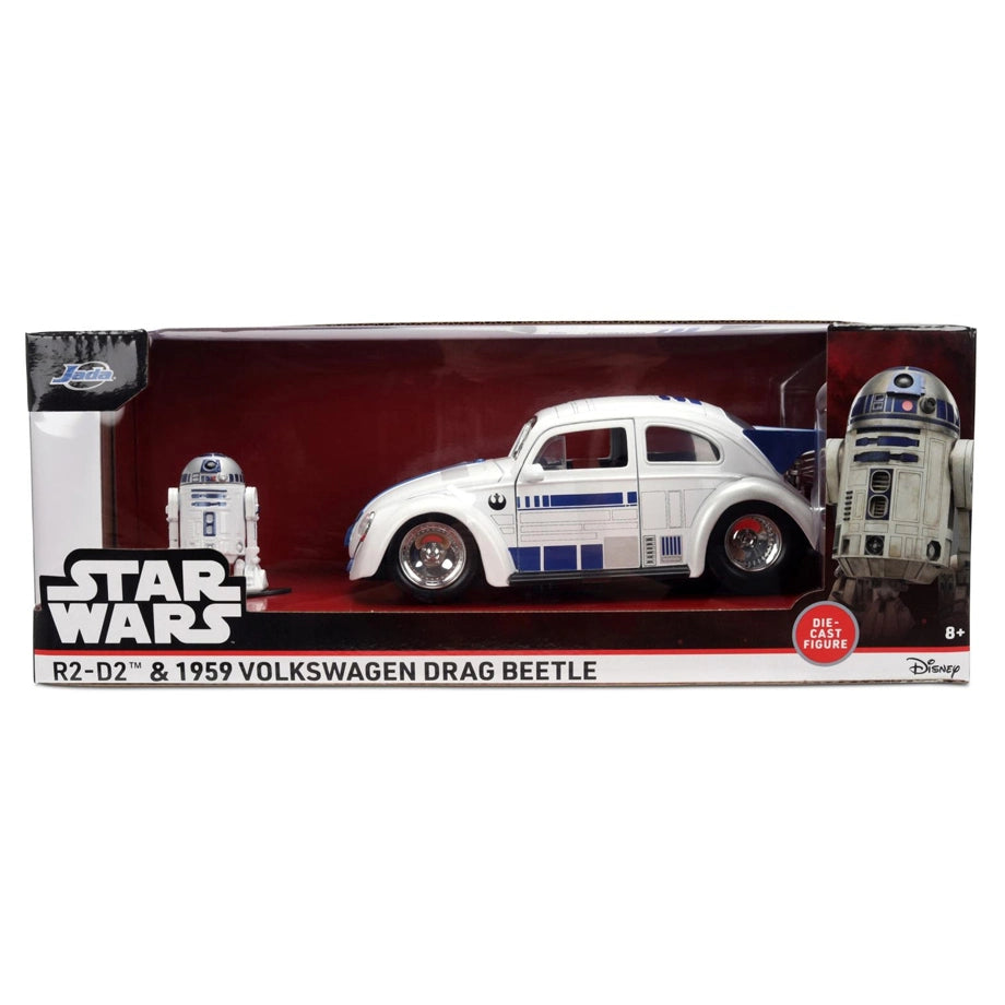 Jada Toys Wars R2-D2 Figure & 1959 Volkswagen Drag Beetle Die-cast Car Set (1:24, White/Blue)