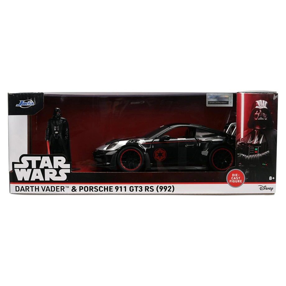 Jada Toys Wars Darth Vader Figure & Porsche 911 GT3 RS (992) Die-cast Car Set (1:24, Black/Red)