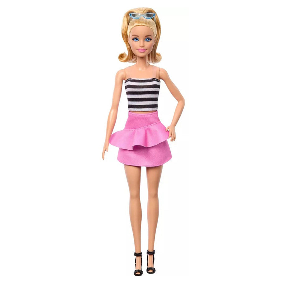 Barbie 65th Anniversary Fashionistas 213 Blonde Doll with Striped Top, Pink Skirt & Sunglasses
