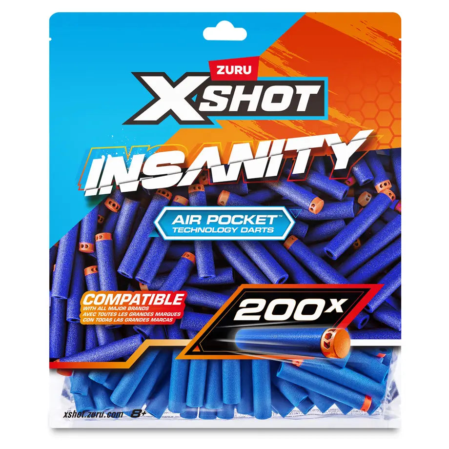 ZURU X-Shot Insanity S1 Dart Refill (200 Pcs) Foil Bag, (6Pcs)