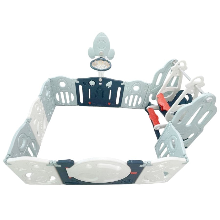 Little Toddlers Foldable Playpen with Basketball Hoop & Swing - 120x160x63 cm
