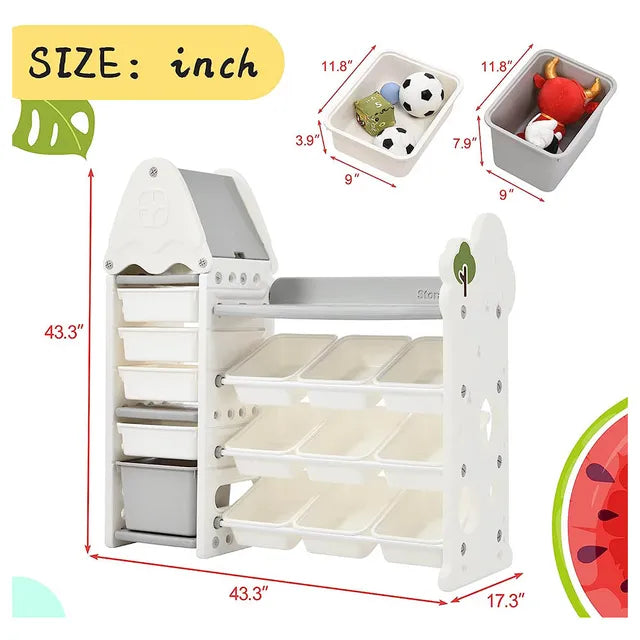 Little Angel Toys Organizer Cabinet With 14 Bins & Hook (White)